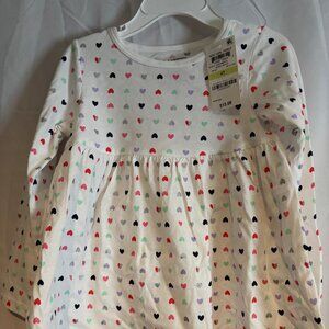 First Impressions Girls Heart Print Long Sleeve Dress White 4T